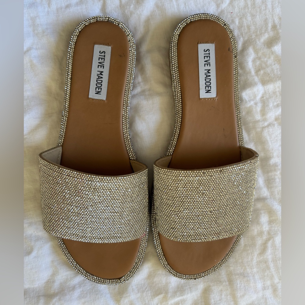 Steve Madden Champagne Rhinestone Slide Sandals